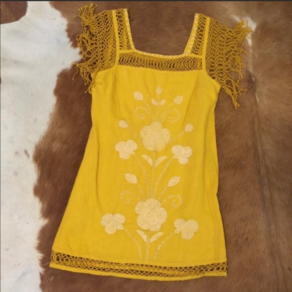 Free People Mustard Crochet Embroidered Dress - Picture 4 of 6